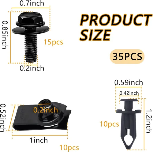 Vista 2 de 35 clips de sujeción para cubierta de motor de automóvil, juego surtido de tornillos y pernos para protector contra salpicaduras del parachoques
