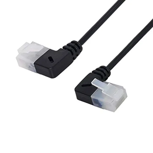 Vista 3 de Cablecc Cable Ethernet Cat6 ultra delgado RJ45 de izquierda a derecha en ángulo de 9.8 in UTP Cable de conexión de 90 grados Cat6a LAN para portátil