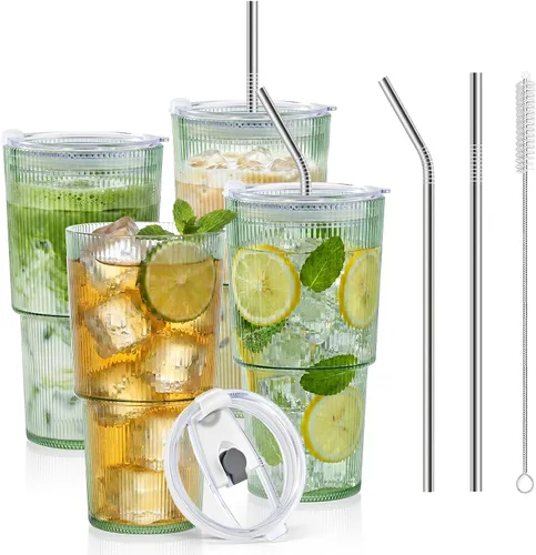 Vista 13 de 2 vasos de plástico de 15 onzas con tapas y pajita, tazas de plástico reutilizables para café helado, a prueba de fugas, vasos de viaje para café