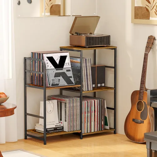 Vista 4 de ThreeHio Soporte para tocadiscos, soporte para tocadiscos con almacenamiento de vinilo con capacidad para hasta 300 álbumes, armario de Estándar