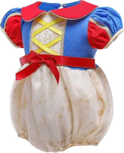 Vista 2 de IZKIZF Disfraz de princesa de Belle Sofía Blancanieves para niñas pequeñas, disfraz de princesa, Navidad, Halloween, mameluco con diadema