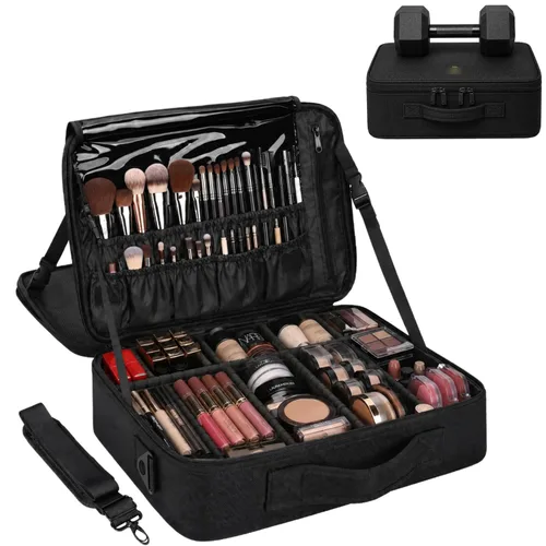 Vista 2 de MONSTINA Estuche de maquillaje grande, bolsa de maquillaje de 3 capas, organizador de cosméticos, bolsa de tren de peluquería, caja de artista
