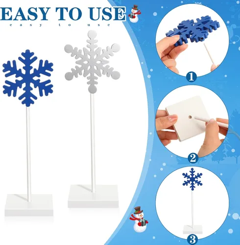 Vista 4 de Sawysine 6 piezas de centro de mesa de copo de nieve de madera de Navidad, decoración de copo de nieve, letrero alto de bloque de pie para chimenea