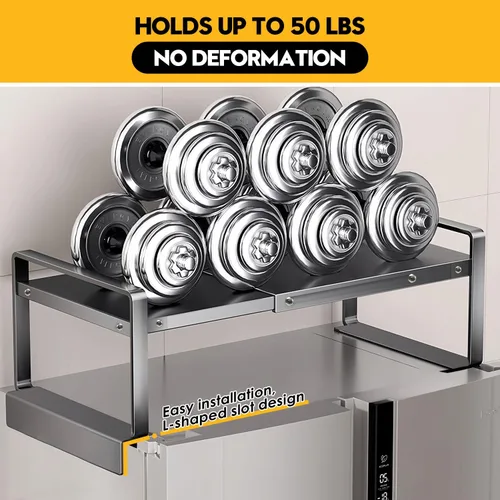Vista 5 de Estante de almacenamiento ajustable para refrigerador o lavadora (17-31.5 pulgadas) - Estante organizador expandible, diseño de ranura protectora