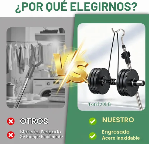 Vista 4 de Percha de armario resistente que llega al poste, poste telescópico en S de 36 a 65 pulgadas para plantas, tubo de acero inoxidable, resistente