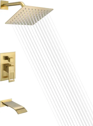 Vista 11 de sumerain Sistema de grifo para bañera y ducha con boquilla de cascada y cabezal de ducha de mano, válvula equilibrada de presión, oro cepillado