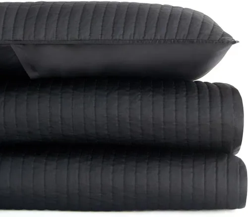 Vista 3 de Indigo Hill by HiEnd Accents - Juego de edredón de 2 piezas con fundas de almohada, tamaño individual, color liso negro, ropa de cama de lujo