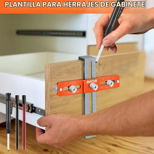 Vista 9 de Plantilla de hardware de gabinete, herramienta de plantilla de manija de gabinete ajustable with Deep Hole Pencil， with Alignment Hole, Punch