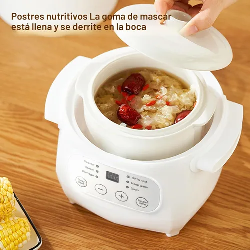 Vista 4 de Mini olla de cocción de cerámica de 200 W, olla eléctrica de sopa de gachas de avena de 1 litro con sobrecalentamiento y apagado automático