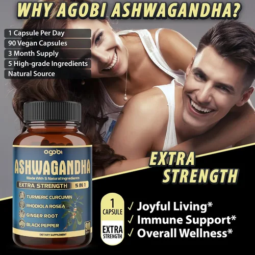 Vista 5 de Cápsula de extracto de Ashwagandha – Gran fuerza – Mezcla de jengibre 5 en 1, cúrcuma, Rhodiola Rosea y pimienta negra – 90 cápsulas durante 3 meses