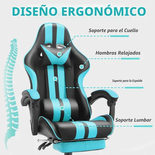 Vista 4 de Ferghana - Silla ergonómica de juego Miami Blue para adultos y adolescentes Azul / Patchwork