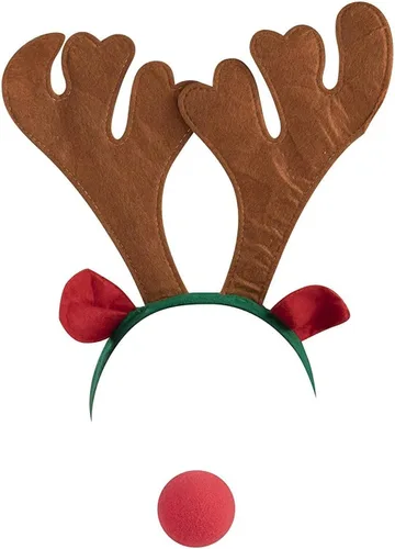 Vista 4 de Juvale Juego de 6 diademas de cuernos de reno y nariz roja para niños, accesorios de disfraces navideños