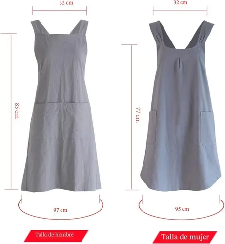 Vista 5 de NEWGEM - Delantales de cocina de lino japonés para mujeres y hombres, con tirantes cruzados y bolsillos, para repostería y cocina