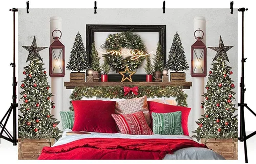 Vista 8 de MEHOFOND Cabecera de Navidad roja de 7 x 5 pies, telón de fondo de cama para niños, retrato de fotografía de invierno, vacaciones de invierno