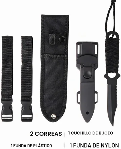 Vista 4 de Cuchillo de buceo con correas para las piernas y funda, extremadamente afilado - Equipo de buceo liviano para pesca con arpón, esnórquel, caza