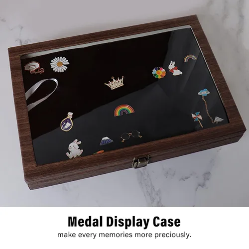 Vista 9 de Pin, vitrina de alfiler, ventana de cristal a prueba de polvo de piel sintética de gran capacidad con cerradura de metal, insignia de joyería