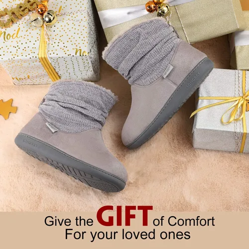 Vista 7 de Longbay Pantuflas de punto de chenilla cálidas para mujer de espuma viscoelástica cómodas de gamuza esponjosas de espuma viscoelástica botas de casa