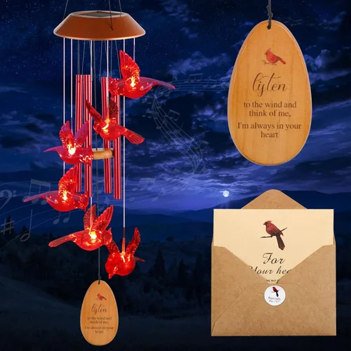 Vista 10 de Campanillas de viento solares de colibrí para exteriores, regalo para padre, regalos de cumpleaños para madre, marido, padrastro, mujer, abuela