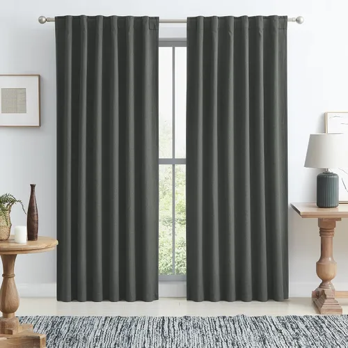 Vista 73 de KEQIAOSUOCAI - Cortinas opacas naturales de 108 pulgadas de largo, cortinas modernas con pestaña trasera, paneles plisados para sistema de cortina