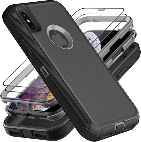 Vista 8 de YKHJKLEC Funda para iPhone X/iPhone Xs, grado militar 3 en 1, resistente a los golpes, a prueba de caídas, polvo con 2 protectores de pantalla