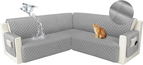 Vista 12 de HDCAXKJ Funda seccional de esquina impermeable para sofá de terciopelo en forma de L, fundas para sofá para mascotas, perros, suaves, resistentes
