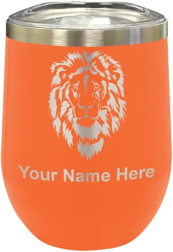 Vista 27 de LaserGram Vaso de vino de acero inoxidable de doble pared, cabeza de león, grabado personalizado incluido (negro)