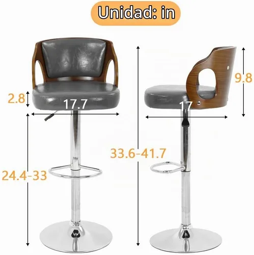 Vista 3 de BestOffice Juego de 2 taburetes de bar con altura de mostrador, giratorios, altura ajustable
