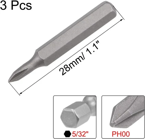 Vista 2 de uxcell Phillips Bits 3 unids 5/32 pulgadas vástago hexagonal cruz PH00 destornillador Bit Set 1.102 in Longitud S2 Kit Herramientas