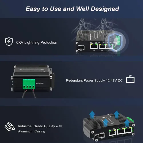 Vista 6 de Interruptor industrial PoE de 3X1000M RJ45 IEEE802.3af/at 30W-1X1000M SFP