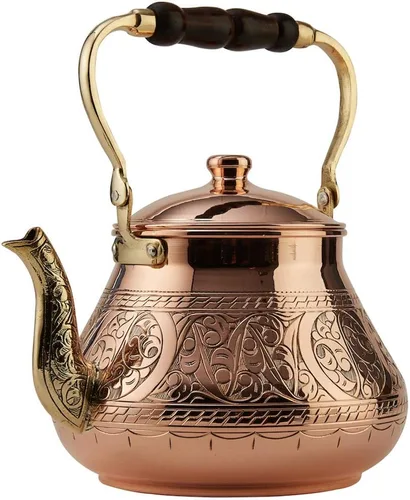 Vista 6 de DEMMEX Tetera grande de cobre, 0.039 in de grosor, grabada, hecha a mano en Turquía, 3.1 cuartos (2.9L)