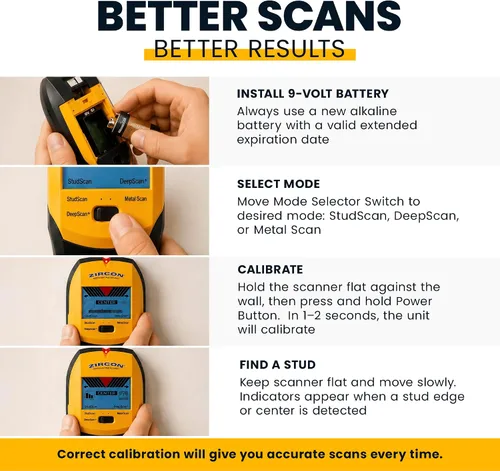 Vista 5 de Zircon MultiScanner A200 – Escáner de pared electrónico, detector de pernos y metales con detección de cables de corriente alterna en vivo, puntero