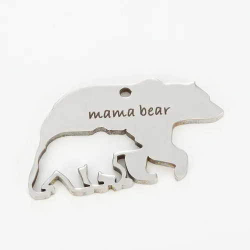 Vista 2 de Collar con colgante redondo de acero inoxidable para mamá y oso de bebé
