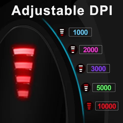 Vista 6 de Mouse para juegos con basculante 5 D, mouse ergonómico TRELC con 10000 DPI12 botones programablesreposamanos, ratones verticales RGB con cable