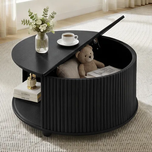 Vista 8 de KISLOT Mesa auxiliar ovalada con cajón, mesa central acanalada de 47.2 pulgadas para sala de estar, mesas de centro modernas con puerta corredera