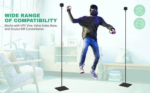 Vista 7 de Skywin VR Stand and Hidden Cable Set Compatible with HTC Vive Index Base Station - Tempered Glass HTC Vive Stand and Cable Set for Vive and Rift