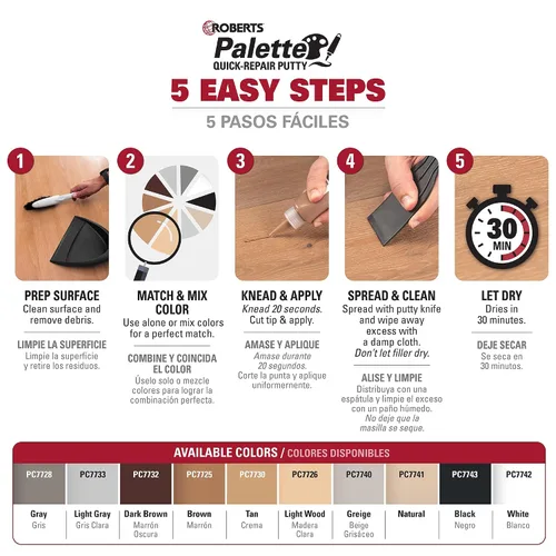 Vista 5 de ROBERTS Palette - Masilla de reparación rápida para madera, laminado y vinilo, color gris