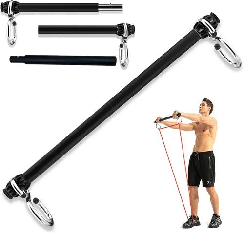 Vista 9 de Barra de banda de resistencia, barra de pilates portátil con bandas de resistencia, entrenamiento de gimnasio en casa, sentadillas, yoga, pilates
