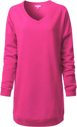 Vista 23 de MixMatchy Sudadera casual de forro polar con cuello en V para mujer, manga larga, túnica para otoño e invierno Negro (cuello redondo)