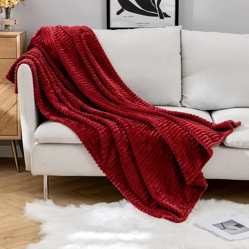 Vista 10 de MIULEE Manta de forro polar, duradera, afelpada, extra suave, cálida, acogedora, manta de franela a rayas rojas burdeos para sofá, cama, 30 x 40