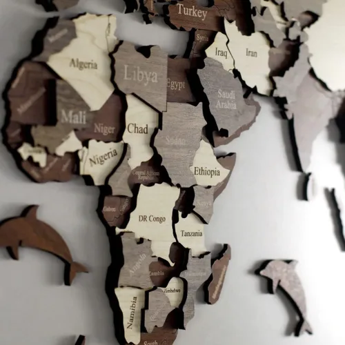 Vista 6 de Mapa del mundo de madera 3D, mapa de pared de madera, regalo de inauguración de la casa, mapa del mundo, decoración artística de pared, mapa
