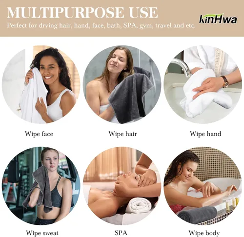 Vista 7 de KinHwa Toallas de mano de microfibra para baño, toallas faciales suaves y absorbentes, para baño, spa, gimnasio, 16 x 30 pulgadas, paquete de 2 Gris