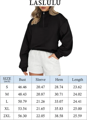 Vista 6 de LASLULU Sudaderas con media cremallera para mujer, con forro polar, manga larga, cuello corto, suéter, ropa de otoño