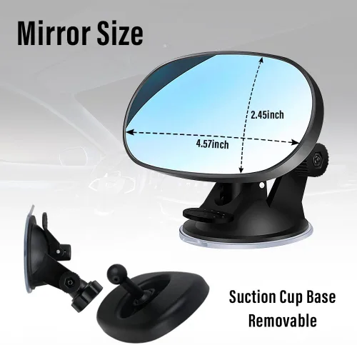 Vista 2 de Espejo de coche para bebé, con ventosa HD, gran angular, convexo, espejo retrovisor para automóvil con ajuste de 360°, accesorios interiores