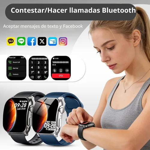 Vista 2 de Reloj inteligente, pantalla curvada AMOLED de 2.01 pulgadas con contestar/hacer llamadas, reloj de fitness con rastreadores de fitness y sueño