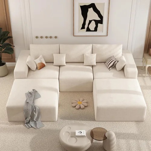 Vista 12 de Sofá modular de 146 pulgadas, sofás de nube convertibles en forma de U para sala de estar con otomana, juego de sofá de pana de 6 plazas sin hueso