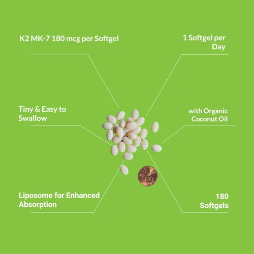 Vista 3 de UpNourish Vitamina K2 MK7 liposomal 180 mcg - 180 suplementos de vitamina K2 para mujeres y hombres - VIT K2 MK-7 con alta absorción