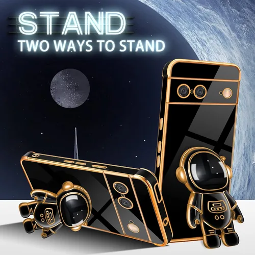Vista 4 de Lotadilo Funda para Google Pixel 7, Pixel 7 con soporte de astronauta para mujeres y niñas, diseño de corazón de amor con corazón chapado en oro 6D