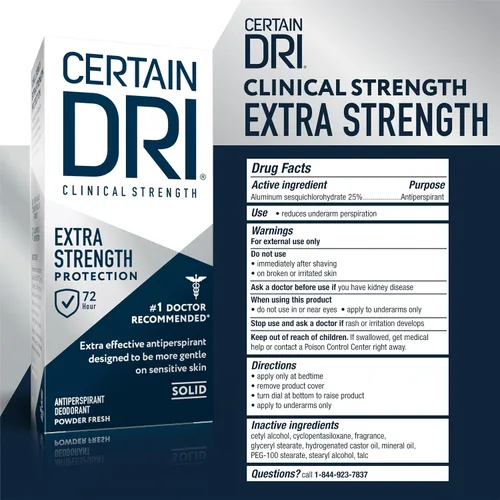 Vista 5 de Certain Dri - Desodorante clínico antitranspirante fuerte para uso diario, Clínica Extra Fuerte, Sólida, Paquete de 1
