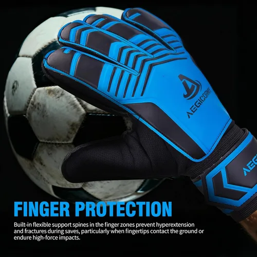 Vista 3 de Guantes de portero con protección para los dedos, guantes de fútbol transpirables con agarre adicional, unisex, para jóvenes y adultos, negro/verde