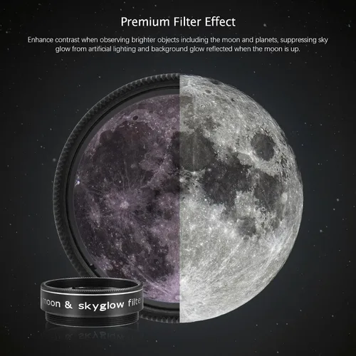 Vista 2 de Astromania Filtro de luna para telescopio de 1.25 pulgadas, filtro Moon Skyglow reduce el deslumbramiento de la luna y mejora el detalle del cráter